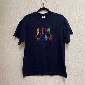 Navy Blue Embroidered New York Tee